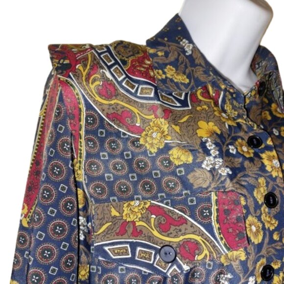 VINTAGE Long Sleeve Paisley Print Satin Dress Size 8 Petite - Picture 4 of 7